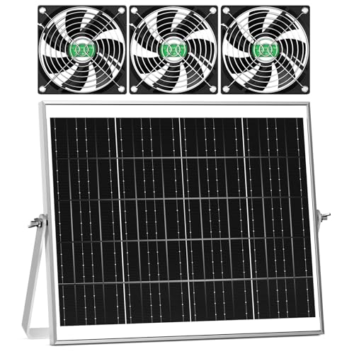 Solar Greenhouse Fan 3 Kit, 30W Large Solar Powered Exhaust and Intake Fan Outdoor Waterproof, Strong Airflow, 16.5ft Cord, for Chicken Coop Shed Air Ventilation and Circulation, No Battery - size: 5" Fan 3 Kit