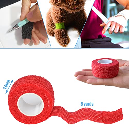 1 Inch Self Adhesive Bandage Wrap Cohesive Wrap, 9 Pack, Red | Self Stick Wrap for Ankle, Wrist, Finger, Sports, Breathable Cohesive Vet Tape for Pets - color: Red, size: 1 Inch