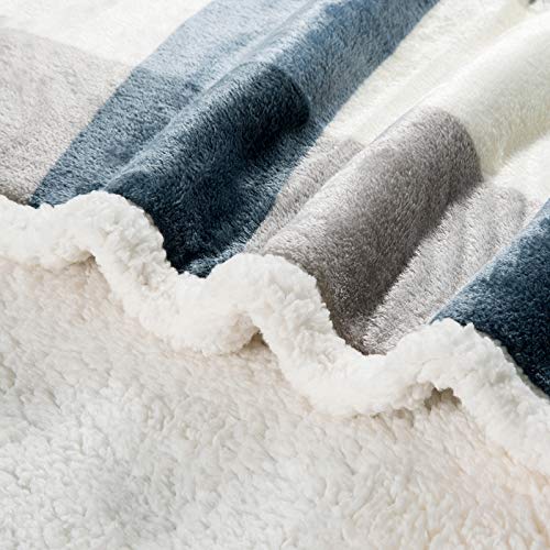PU MEI Sherpa Fleece Throw Blanket 80" x 90" Full/Queen Reversible Plush Fluffy Extra Large Big Blanket Lattice Flannel Blankets for Sofa Couch Bed (Grey-Soft Blue, 80"*90") - color: Grey-blue, size: 80"*90"