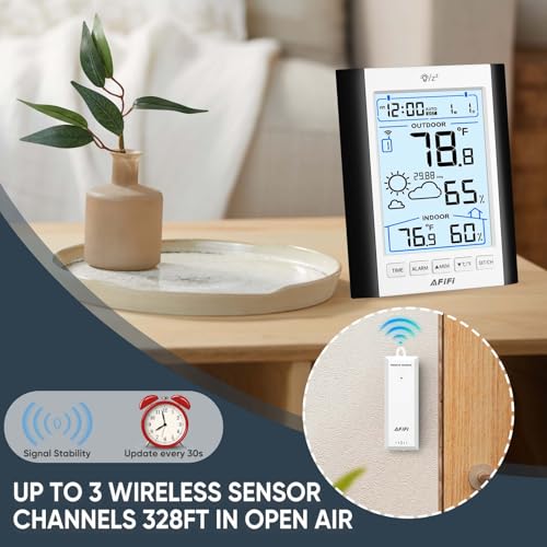 Indoor Outdoor Thermometer Hygrometer Wireless Weather Station - Inside Outside Thermometers Hygrometer Monitor with 330ft Remote Sensor, Battery Powered, Backlight Display (Black) - color: Black