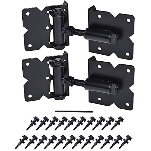 Self Closing Gate Hinges Heavy Duty, 90 Degree Adjustable, 2 Pcs | Heavy duty gate hinges fence hinges for Wooden/Vinyl/PVC Fences, with installation screws and swing adjuster tool, black - color: Black(1pcs)