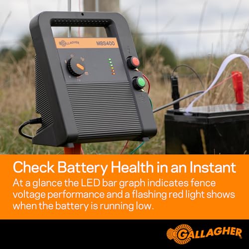 Gallagher MBS400 Multi-Power Fence Energizer | 4 Joule Electric Fence Charger for Livestock & Pasture Fencing | 110V Plug-in Battery or Solar Compatible | Powers Up to 60 Miles