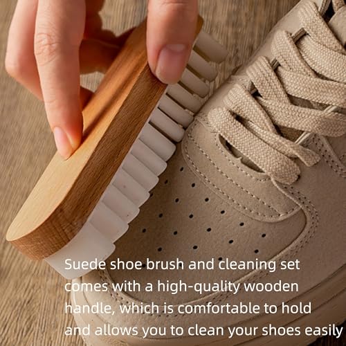 Suede Shoe Brush and Eraser, 2PCS Soft Rubber Bristle Shoe Brush, Suede Shoes Cleaner with Wooden Handle, Stain Eraser Suede Cleaning Brush for Shoes, Bags, Jacket, Purse, Sofa