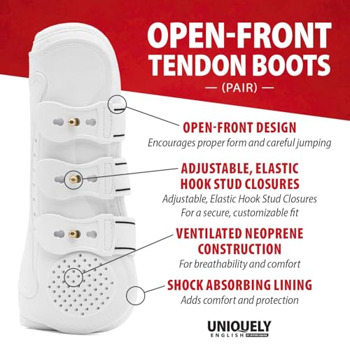 Jeffers Equine Uniquely English Tendon Boots - Open Front Horse Boots, Training Equipment, Protective Gear & Leg Protection for Jumping, Dressage, Training & Travel - color: White, size: Large