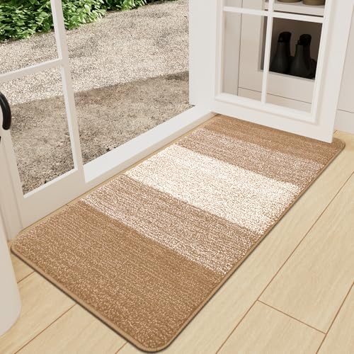 Kitinjoy Indoor Outdoor Door Mat, 47x24 Non-Slip Dirt Trapper Doormats | Camel Low-Profile Washable Inside Entrance Front Floor Mat, Sturdy Soft Entry Striped Doormats for Entryway - color: Camel, size: 47'' X 24''