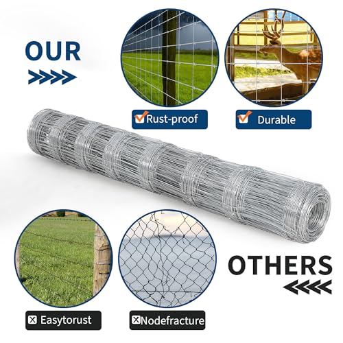 Garvee Farm Fence 4ft x 328ft Galvanized Wire for Livestock Deer Goat Hog | Rustproof Barrier for Cattle, Deer, Goat, Yard & Pasture Livestock Protection ﻿ - size: 4 x 328FT