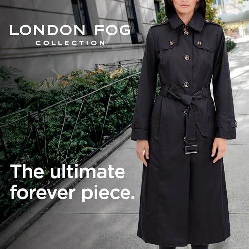 LONDON FOG womens Single Breasted Long Trench Coat With Epaulettes and Belt - color: Black, size: Small