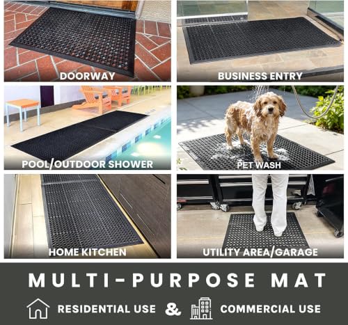 Uniboho Commercial Heavy Duty Rubber Floor Mat for Outside Non Slip 20 x 31 | For Restaurant, Kitchen, Horse Stall, Outdoor Patio, Garage, Pool, with Holes for Drainage - size: 1'7" x 2'6" (Rectangular)