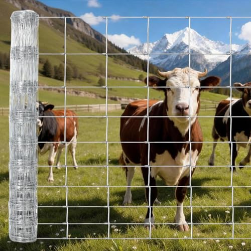 Garvee 5FT x 164FT Heavy Duty Farm Fence, Galvanized Wire Livestock Fencing for Goats, Cattle & Deer, High-Zinc Field Fence Roll for Yard, Pasture & Ranch Protection - size: 5ft x 164ft