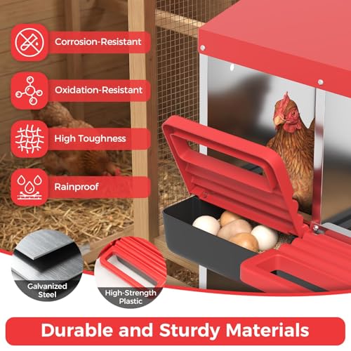 6-Compartment Chicken Nesting Box, Heavy Duty Galvanized Steel Poultry Nest Box, Wall Mount/Freestanding Design for Hens, Ducks, Backyard Homesteads & Farm Use, Red, with Soft Mats, No Stand - color: Red, size: 6 Room&Mat Board
