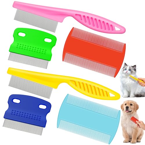 Boao 6 Pack Flea Comb Pet,Pink, Yellow, Dark Blue, Green, Blue, Orange | Stainless Steel Rounded Teeth, Double Sided Design, Lice Remover, Tear Stain Tool, Dematting Brush for Cats Dogs Grooming - color: Pink, Yellow, Dark Blue, Green, Blue, Orange