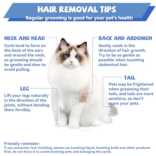 8.5 Inch Dual Tooth Pet Comb for Mats and Tangles，Professional Grooming Comb Removing Excess Hair for Long-Haired Cats and Dog Kit,Prevent Undercoat, Excess Hair,Mats and Tangles,Pet Essential - color: Navy