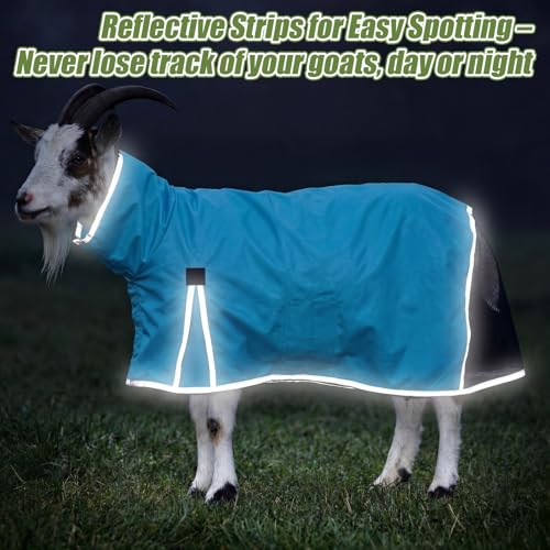 Goat Sheep Blanket -Summer Sun Protection Rain Coat for Show Goats Sheep Lambs Livestock Lightweight Waterproof Fly Sheet with Adjustable Belly Straps(M) - size: M