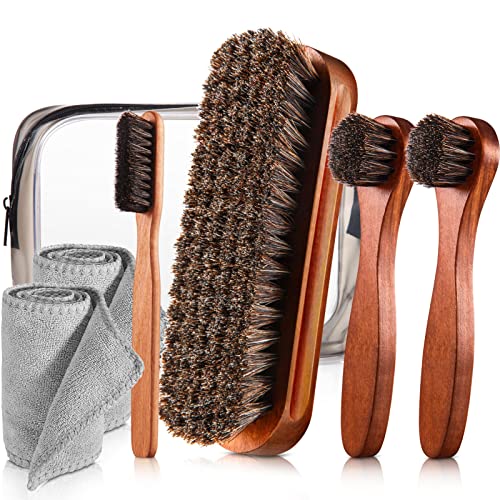 7 Pcs Horsehair Shine Shoes Brush Kit Polish Dauber Applicators Cleaning Leather Shoes Boots Care Brushes Suede Cleaner Brush with Microfiber Shoe Cloth(7 Pcs Style C) - style: 7 Pcs Style C