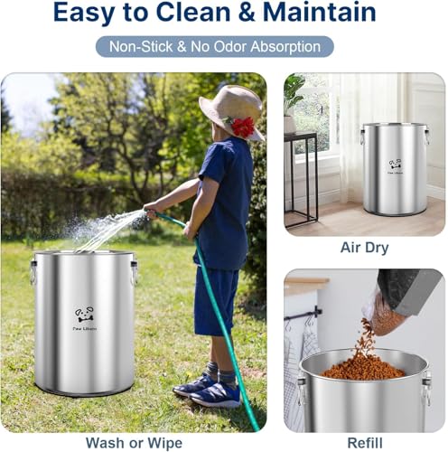 Paw Libero 2PK 25 Lbs total 50 Lbs Stainless Steel Dog Food Storage Container with Airtight Wooden Lid & Ceramic Bone Handle, Large Metal Dog Food Bin for Dogs & Cats - size: 25 lbs - 2pk