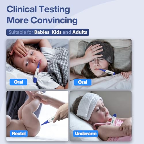 Boncare Digital Thermometer for Adults, Kids & Babies, Dark Blue | Accurate & Safe Oral and Rectal Thermometer with 10-Second Reading and Fever Alarm - color: Dark Blue