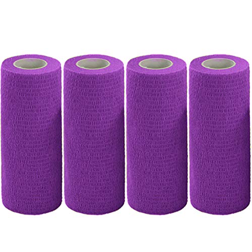 Vet Wrap Tape Bulk 6 Inch Self-Adhesive Cohesive Bandage Wraps Wide Bandages for Horses Dogs Cats Animals Pets, Purple, 4 Rolls