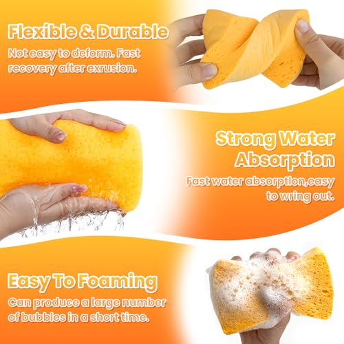 8-Count Pop Up Cellulose Sponges, Yellow | Non-Scratch, Eco-Friendly, Tear-Resistant Natural Scrub, Biodegradable Compostable, for Dishes, Bathroom, Cars