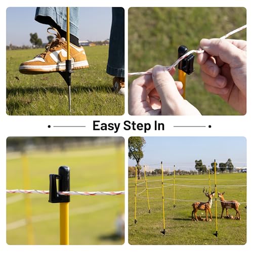 Electric Fence Posts 46 Inches, Fiberglass Step in Temporary Electric Fence Posts for Cows, Sheep, Dog, Portable Fence Stakes for Electric Fencing-50 PCS - size: 46Inch-50Pack