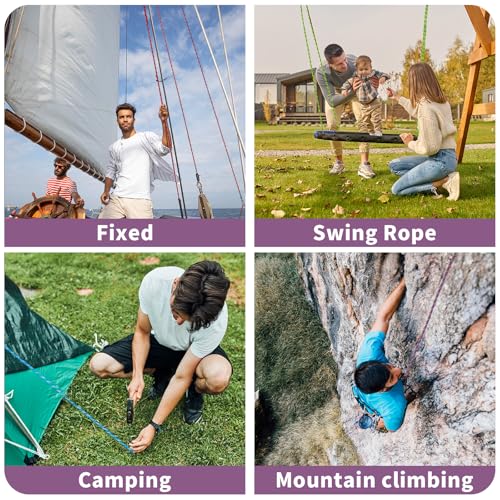 Arborist Rope Tree Climbing Rope(1/2 Inch x 100ft) 48 Strands Bull Rope for Construction Climbing Swing Sailing - size: 1/2 x 100ft, style: Purple
