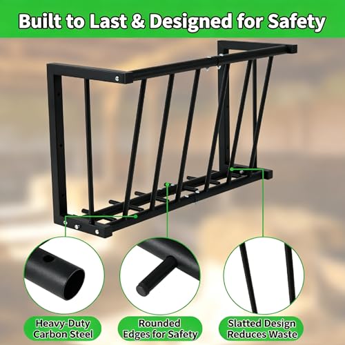 Wall Mount Hay Rack for Goats, Sheep, Horses – Heavy Duty 16 Gallon Livestock Hay Feeder, Hanging Blanket Holder with Rust Resistant Coating, Space Saving Farm Goat Feeder for Indoor, Outdoor Use - size: 16 Gallon