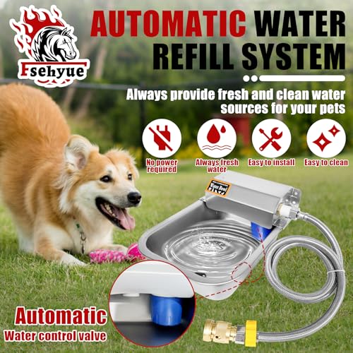 Automatic Dog Water Dispenser 1 Gal/3.8L Outdoor Dog Water Bowl Auto-Fill Water Feeder Stainless Steel Large Livestock Waterer Fit 3/4" GHT Faucet Wide Mouth Wall/Ground Mount - size: 1 Gal