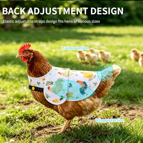 Chicken Saddles for Hens, Chicken Apron Hen Saddle with Adjustable Strap, Extended Shoulder Wing & Tail Coverage Protection Anti-Pecking Poultry Back Protector for Feather Recovery(White) - color: White