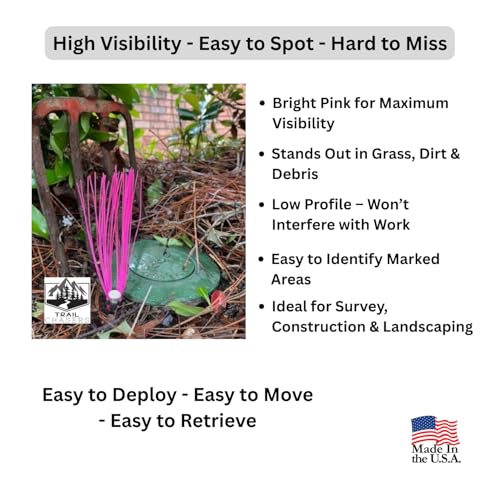 Pink 6 in. Survey Markers with Steel Nails, 25-Pack, High Visibility | Heavy-Duty Steel Nails, Property Line Markers, Surveying, Made in USA