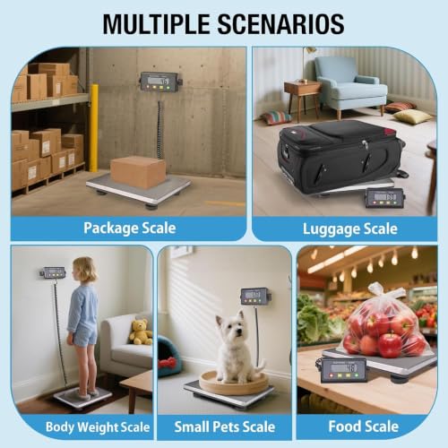 SurmountWay Large Shipping Scale 440lbs, 15.3”x11.8” Stainless Platform | Tare/Count/Auto-Off, Easy Read LCD Display, 3 Units, High Accurate, Portable Design For Packages, Business & Warehouse