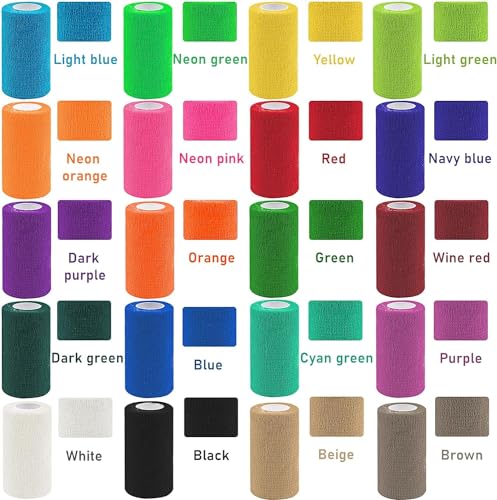 40 Pack Self Adhesive Bandage Wrap,4" X 5 Yards Elastic Cohesive Bandage | Breathable Athletic Tape Vet Wrap Stretch Adhesive Tape for Wrist Ankle Swelling Sprains(Multicolored)