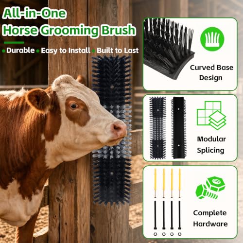 Livestock Scratch Brush for Cattle, Horses, Goats, Cow, Durable Scratching Brush, Massage Grooming Tool for Healthy Coat, Relieves Itching, Easy Install on Fence Posts(2pcs, Black) - color: Black, size: 2Pcs
