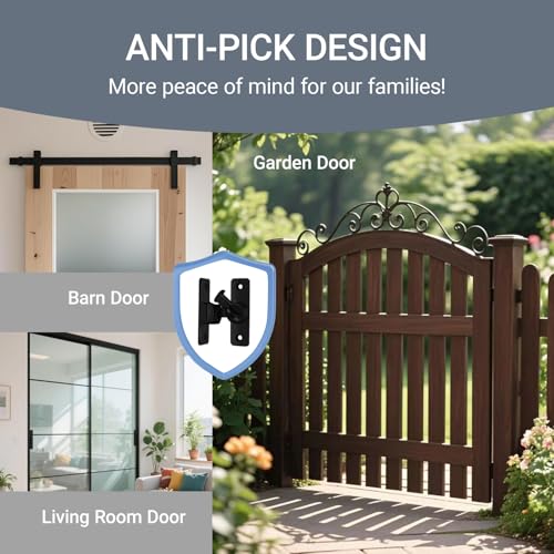 Upgraded Sliding Barn Door Lock - 90/180 Degree Flip Door Latch | Safety Protection Sliding Gate Latches, flip latch lock for Barns, Gardens, Bathrooms, Cabinets, Windows & Sliding Door