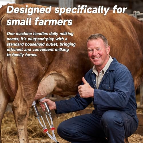Upgraded 14L 2-in-1 Cordless Electric Milking Machine for Goats, Cows & Sheep, 304 Food-Grade Stainless Steel Bucket, Adjustable Suction Pulsation Vacuum Pump Milker with 4 Teat Cups, Portable Milker