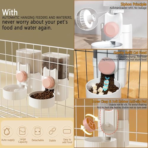 kathson Rabbit Feeder for Cage,Bunny Water Bottle,Pet Food Dispenser,Pink | Gravity Automatic Guinea Pig Feeder Waterer Set,Hanging Small Pet Food Bowl Feeding Station for Ferret Chinchilla Cat Puppy - color: Pink