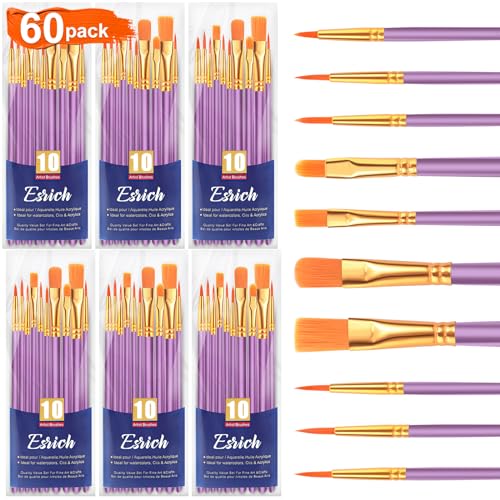 ESRICH 60PCS Paint Brushes, Paint Brush for Acrylic Painting | Artist Paintbrushes for Oil Watercolor, Body Face Rock Canvas, Small Paint Brushes for Kids,Purple - color: Purple, size: 60