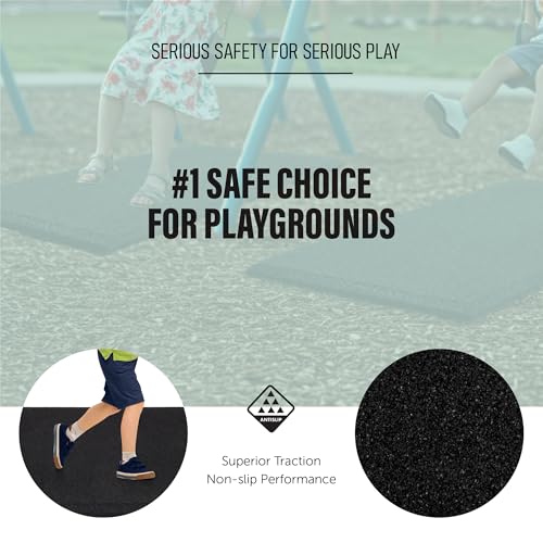 Heavy Duty Commercial Grade Rubber Playground Safety Mat - Playground Protection Mat for Swings and Slides - 54" Long X 32" Wide x 2" Thick (Black) - color: Black