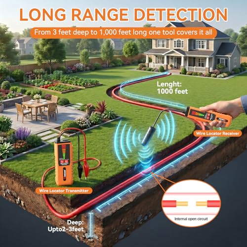 Underground Cable Locator, F04 Wire Tracer with Probe and Earphone, Cable Tester for Locating Breakage in Dog Fence, Irrigation Control & Electrical Wires - color: Yellow