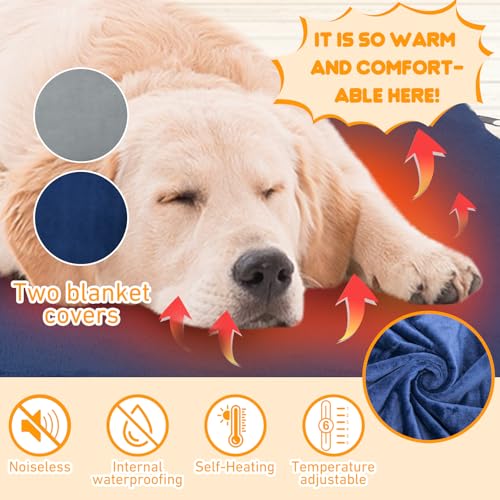 Dog Heating Pad Outdoor 28×18in with Adjustable 9 Temp Setting & Timer | Heated Dog Bed Indoor for Cats, Warming Waterproof, Chew Resistant Cord, Replacement Cover for Puppy Kitten