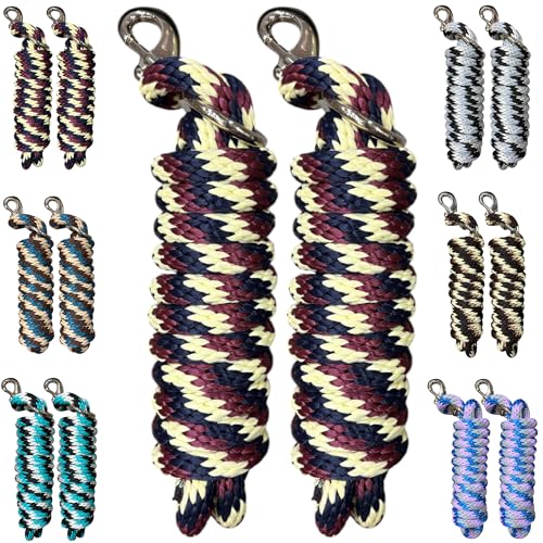 Majestic Ally Polypropylene Lead Rope with Removable Nickel Bolt Snap, 5/8 x 10 ft, for Horses and Livestock, 2 Pack (Navy-Burgandy- Cream) - color: Navy-Burgandy- Cream