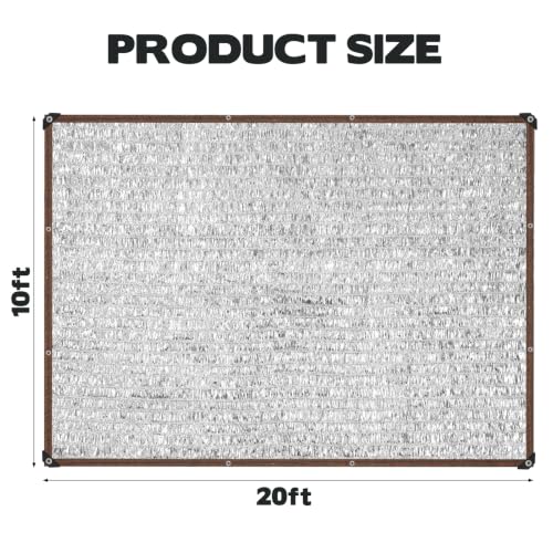 Aluminum Shade Cloth 10x20’, 80% Reflective Tarp Aluminum, Cools 10-20°F, Breathable Mesh Tarp with Grommets, Sunblock Netting Sun Shade Cover for RV, Tent, Garden, Car, Chicken Coop(Silver) - size: 10x20’