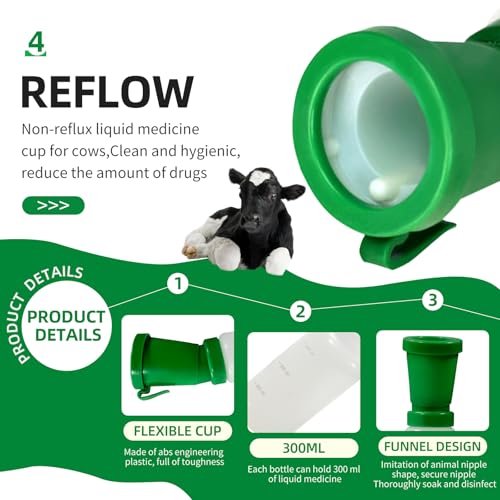 3 Pack Teat Dip Cup, Non Reflow Nipple Cleaning Disinfection, Dip Cup for Cow Sheep Goat, Non-Return Teat Dipper - 300 ml (Green) - color: Green
