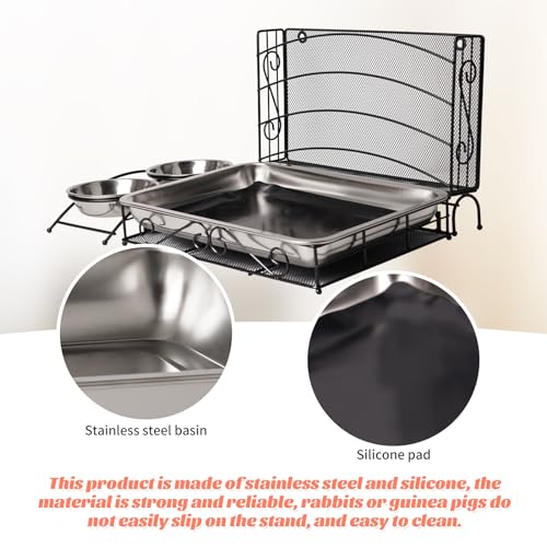 3 in 1 Rabbit Hay Feeder with Litter Box, Rabbit Feeder for Cages | Large Capacity Rabbit Feeder with 2 Stainless Steel Bowls, Litter Box for Guinea Pig Chinchilla Bunny Other Small Animals