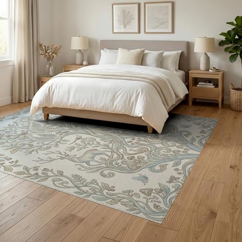 6'x9' Washable Bohemian Tree Area Rug, Cream Non-Shedding Pet Friendly Room Rug for Queen Size Bedroom, Under Bed, Master Suite, Foldable Easy Care Carpet | Ref:1969514 - color: Beige/Pattern 22, size: 6' x 9' (Rectangular)
