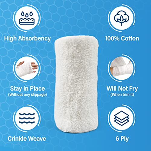 Gauze Rolls-kerlix Cotton Gauze Bandage Rolls -6 ply-STERILE - 4 Inches X 12 feet -Extra Absorbency - Medical Gauze Bandage -6 Rolls - Latex Free -Each roll Individual Wrapped-Hospital Grade Quality
