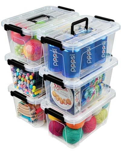 EOENVIVS Plastic Storage Bins with Lids 6 Pack Storage Organizer, 7 Quart Stackable Storage Boxes with Buckle Lids and Handle easy for Home Office Pantry Organization, Clear - color: Clear+Black
