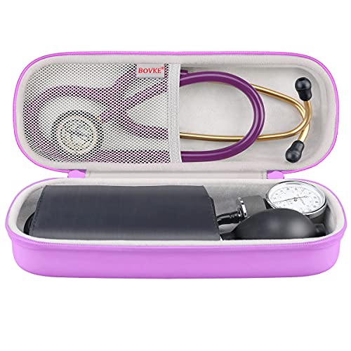 BOVKE Travel Carrying Case Compatible with 3M Littmann Classic III, Lightweight II S.E, MDF Acoustica Deluxe Stethoscopes - Extra Room for Medical Scissors EMT Trauma Shears and LED Penlight, Purple - color: Pu Leather_Purple
