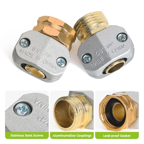 Oversized Metal 1 Set Hose End Mender Kit Male and Female, Aluminum Water Hose Repair Connector for 5/8" and 3/4" Garden Hoses - style: Mender 1 Set