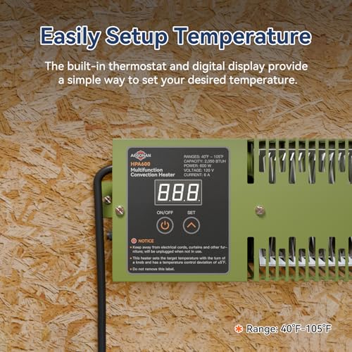 600W Pump House Heater with Thermostat, 120V Freeze Protection | for Pump Houses, Well Houses and Utility Rooms; Built-in Thermostat Helps Maintain Stable Temperatures during Cold Weather.