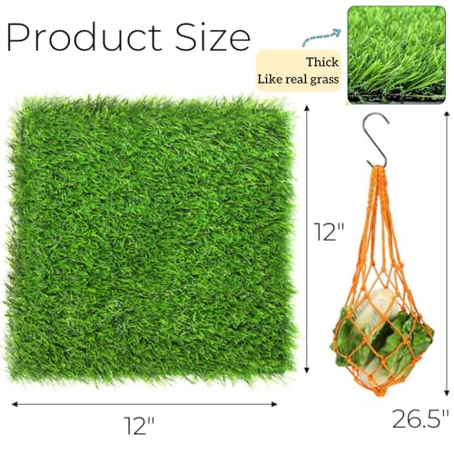 Tlence 8 Pack Chicken Nesting Pads with Veggie Feeder, 12x12 Washable Artificial Grass Nesting Box Liners, Thick Synthetic Turf Coop Bedding Mats for Laying Eggs