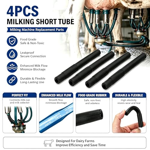 4PCS Milking Short Tube Safety Rubber Hose for Cow Milking Machine Replacement Parts Food Grade Milking Cup Set Parts for Cow Milking Machine Food Grade Silicone Tubes(Black milk tubes) - color: Black short milk tubes (4 in a pack)